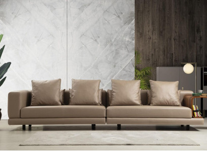 Viersitzer Couch Beige Sofa 4 Sitzer Polstersofa Modern Kunstleder